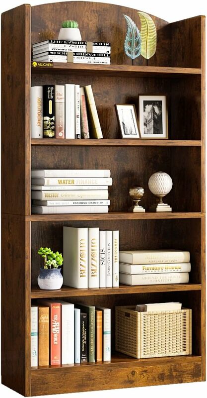 5-poziomowa półka na książki do sypialni, 47-calowe drewniane regały i regały na książki, podłogowa stojąca półka na książki do prezentowania, przechowywania biżuterii, zegarków półki