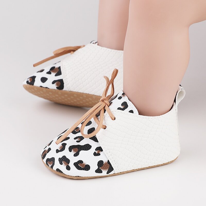 Spring Autumn Infant Baby Boys Girls Children Fashion Shoes Leopard Bowknot Design Soft Bottom Non-Slip Toddler First Walkers