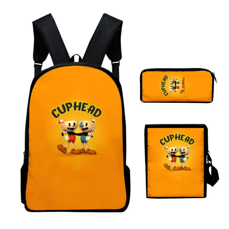 Classic Novelty Funny cuphead 3D Print 3pcs/Set pupil School Bags Laptop Daypack Backpack Inclined shoulder bag Pencil Case