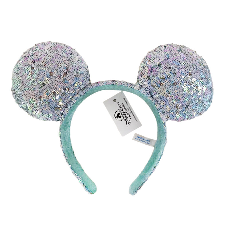 Disney Mickey Mouse Ear Headband, Parque de Diversões Cabelo Hoop, Peixe Escala Lantejoula Mesh, Festa Headwear, Menina Brinquedo, Aniversário
