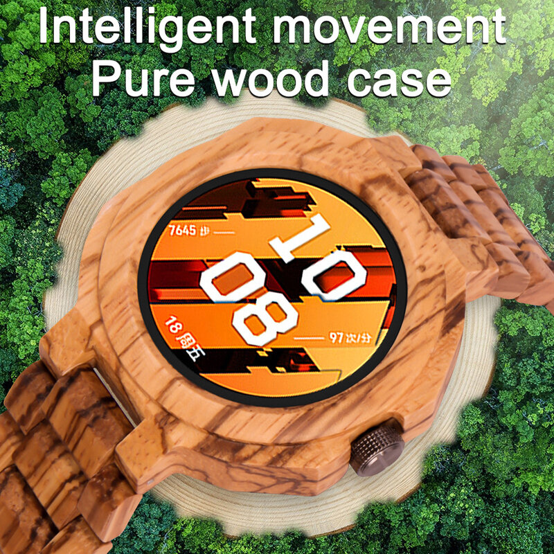 Multifuncional Sandalwood Smart Watch para Homens e Mulheres, Bluetooth, Pulseira Esportiva, Chamada, Neutro, Relógios De Madeira