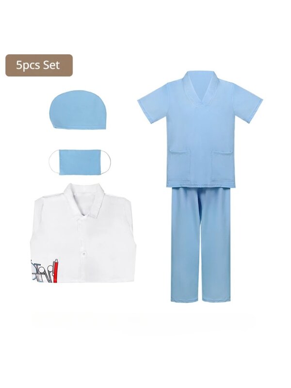 Disfraz de médico para niños, abrigo blanco, uniforme de enfermera, ropa quirúrgica, juego de rol profesional, Día de los niños, rendimiento antiepidémico