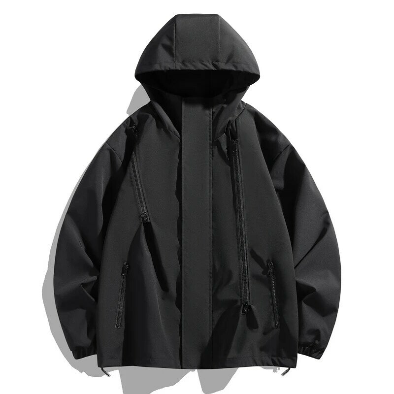 Парная куртка, новинка 2024, модная брендовая однотонная свободная ветрозащитная и водонепроницаемая штурмовая куртка с несколькими карманами, повседневная куртка с капюшоном