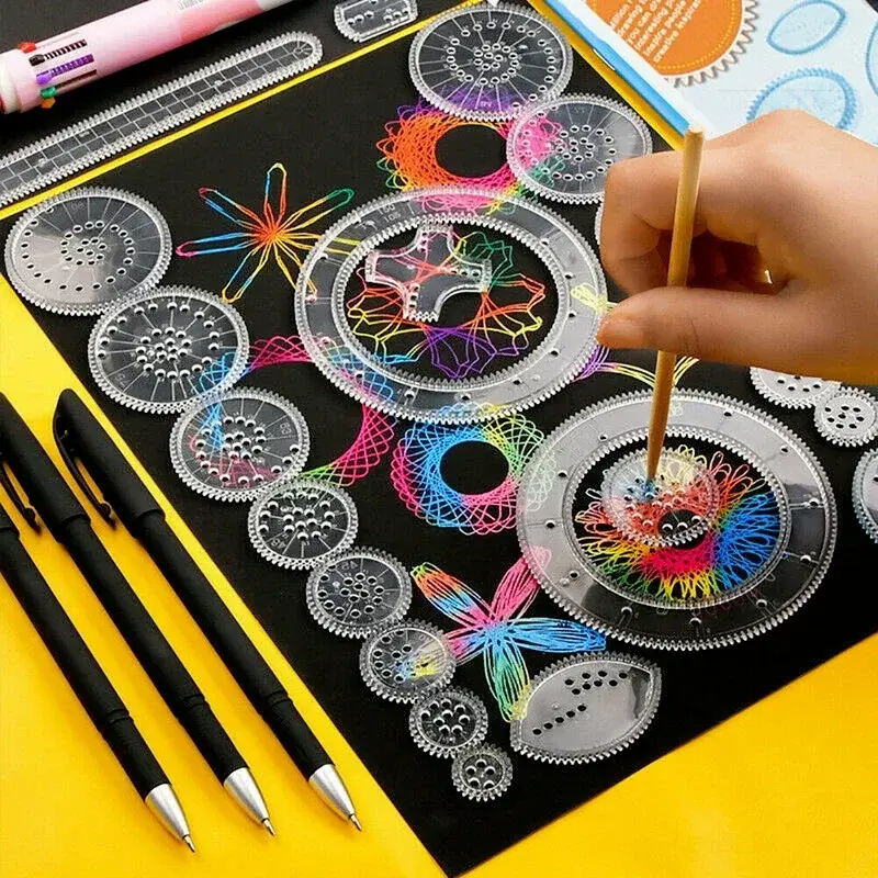 1set Spirograph Deluxe Set Design Tin Spiral Designs Interlocking Gears Wheels Draw Educational Toys School Supplies Gifts
