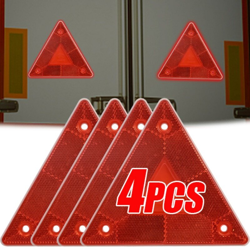 Reflector de advertencia triangular, placa de señal de advertencia de parada de camión, luz trasera, tablero de señal reflectante de seguridad, Reflector rojo, 4/1 piezas