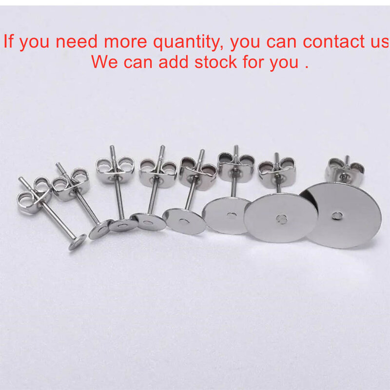 20-100pcs/lot Gold Stainless Steel Blank Post Earring Studs Base Pins With Earring Plug Findings Ear Back For DIY Jewelry Making