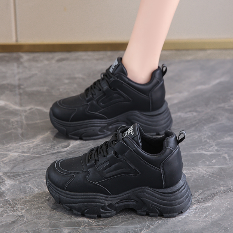 Zapatillas de deporte con plataforma para mujer, zapatos deportivos de suela gruesa con cordones, transpirables, de cuero Pu, color blanco, para caminar, Otoño, 2023