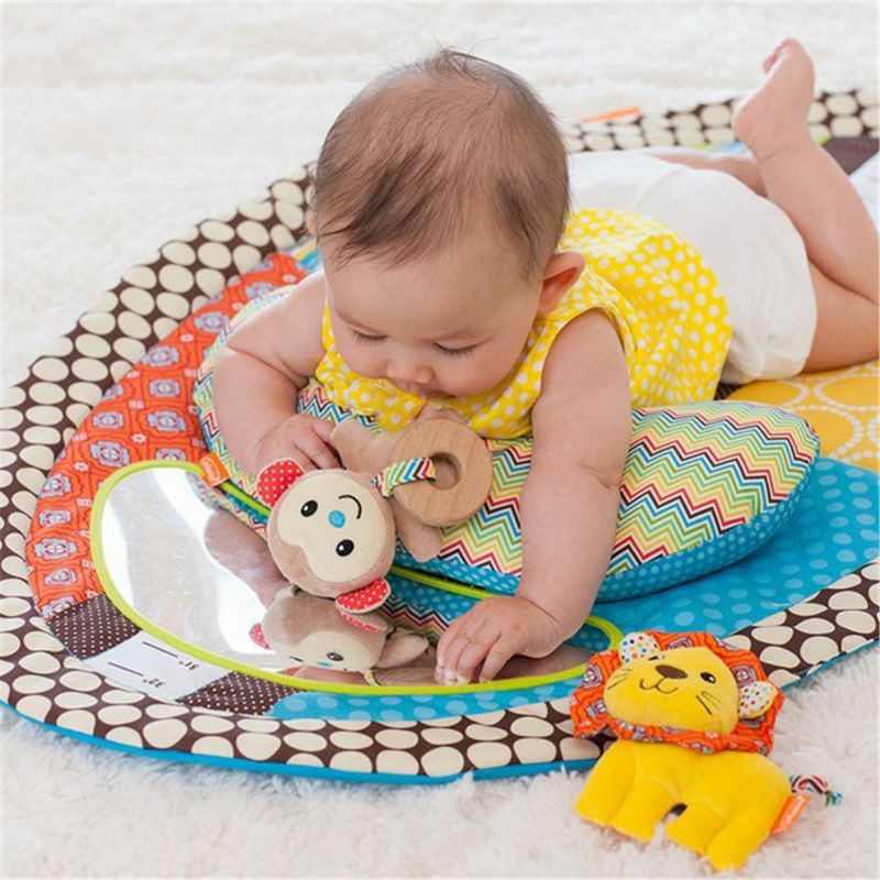 Baby Play Mat Plush Pillow Baby Mirror Rattles Toys Floor Pad Height Measure Chart Carpet Infant Toddler Crawling Activity Rug