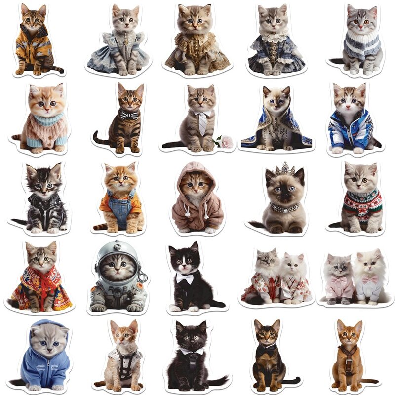 Pegatinas de gato para decoración, calcomanías impermeables Kawaii Kitty para álbum de recortes, diario, botella de agua, portátil, equipaje, 50 piezas