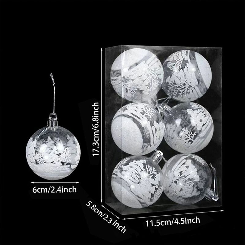 6pcs Transparent Snow Ball Pendant Xmas Tree Decor 6cm Christmas Ball Clear Baubles Xmas Hanging Ornament Party Supply