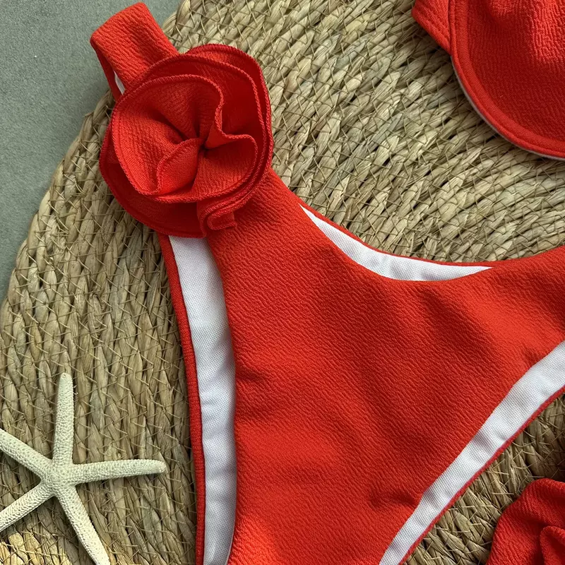 Maillot de bain en dentelle florale pour femmes, ensemble 3 pièces sexy, micro bikini, style brésilien, vêtements de plage, 2024