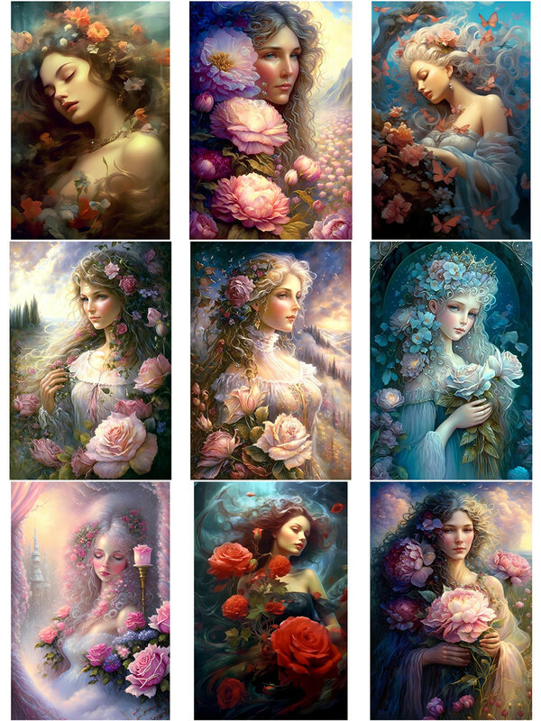 Pegatinas decorativas de diosa de Las Flores, álbum de recortes artesanal, diario de chatarra, 9 unids/lote por paquete