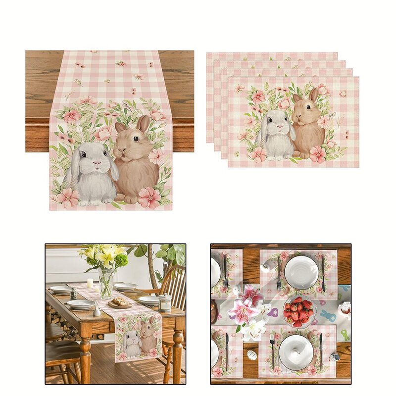 Camino de mesa de cocina con hojas de conejo, accesorio Floral de Pascua, tacto festivo, alta calidad y duradero, contenido del paquete