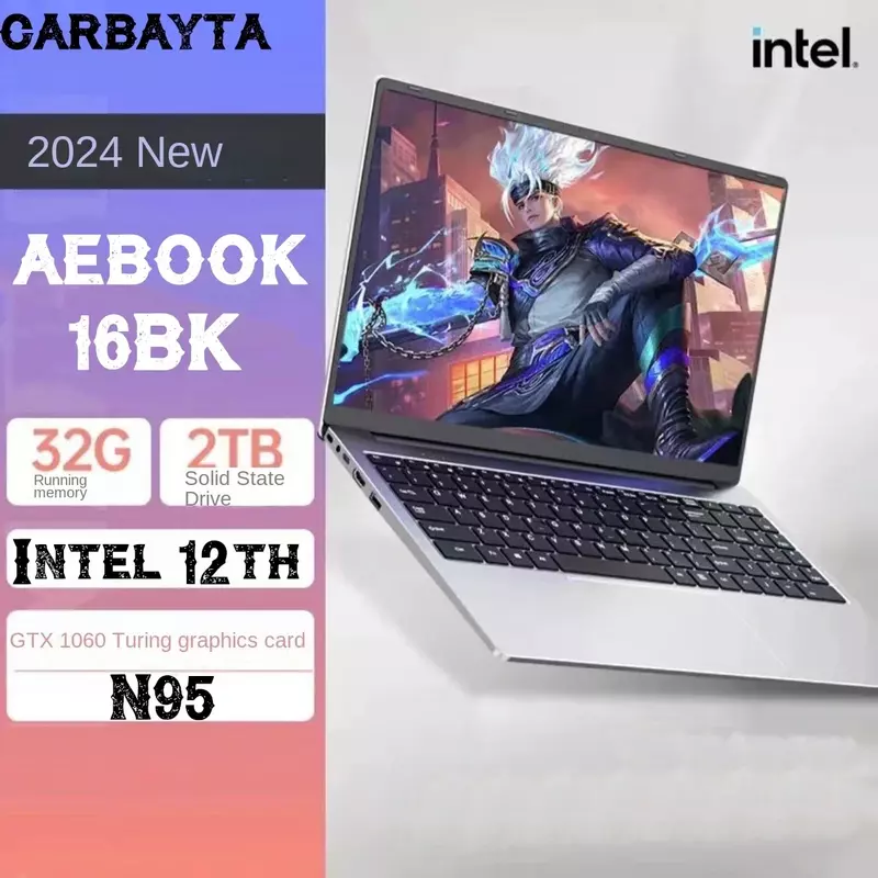 Laptop Intel N95 16 Intel, 16 GB, 32GB de RAM, NVIDIA GeForce, GTX 1060, 4G, 16 Polegada Tela IPS, Escritório, Computador de aprendizagem, Windows 10, 11 Pro, 16BK