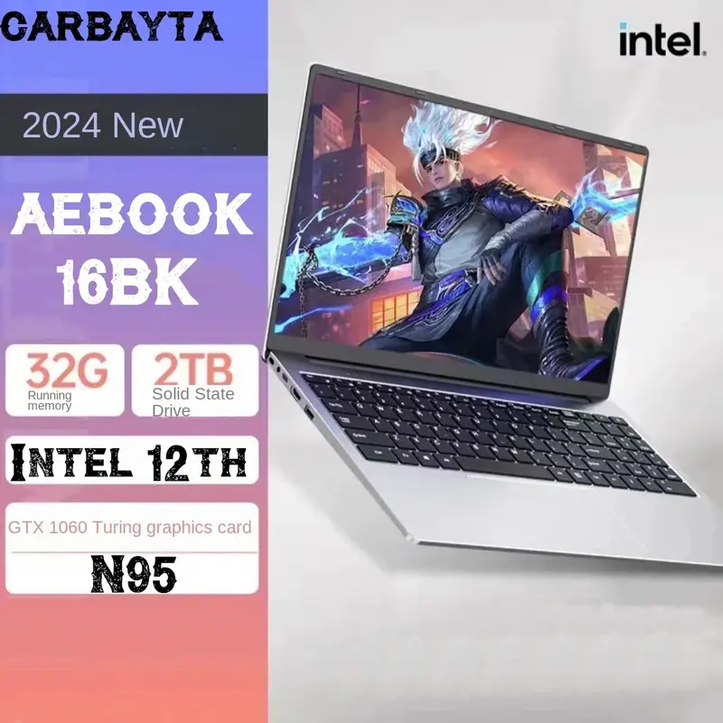 Ordenador portátil 16BK Intel 12th N95, computadora de aprendizaje para oficina, con pantalla IPS de 16 pulgadas, 16 GB, 32GB de RAM, NVIDIA GeForce GTX 1060, 4G, Windows 10, 11 Pro