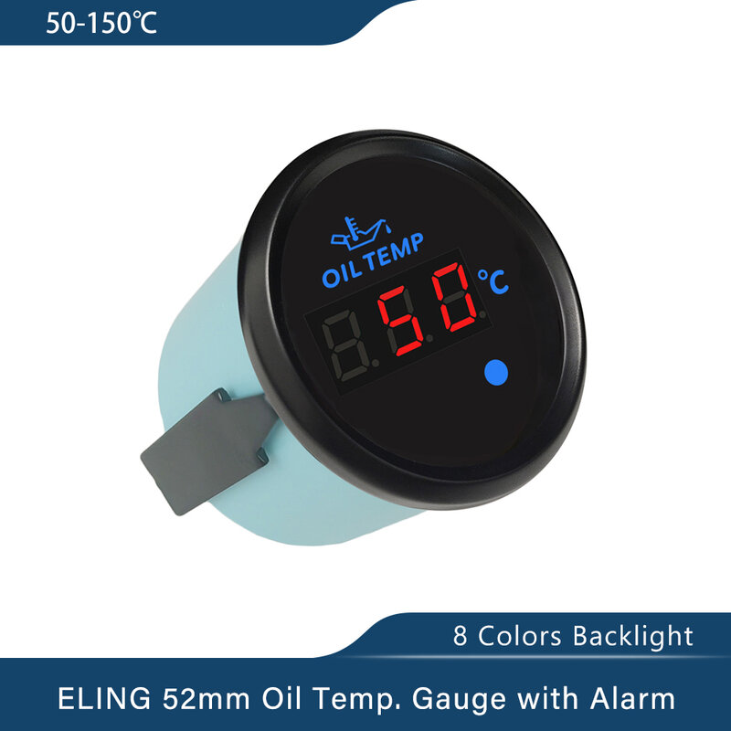 52mm Waterproof Oil Temp Gauge Meter 50-150℃ with 8 Colors Backlight and Light Alarm for Boat Car Yacht Universal