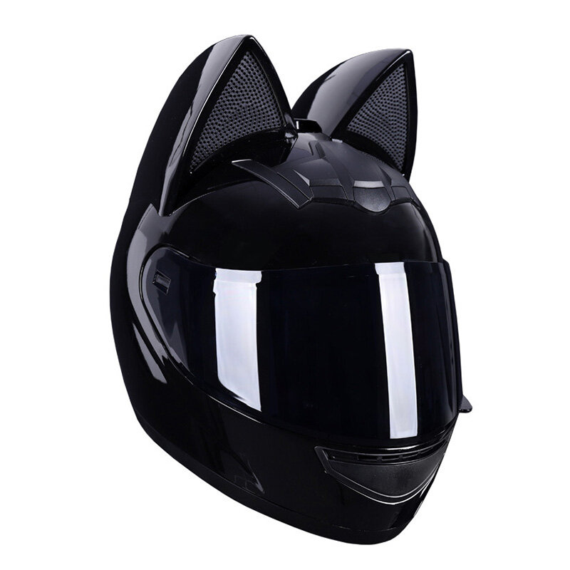 Women Cat Ear Motorcycle Helmet Full Face Racing Helmet Cascos Para Moto Motocross Safety Cap HD Lens DOT Approved Four Seasons