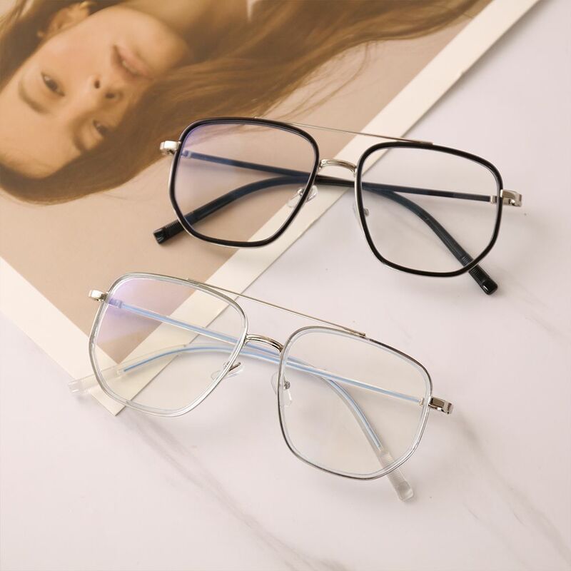 Kacamata mengurangi ketegangan mata Retro bingkai ganda perlindungan UV cermin datar kacamata membaca kacamata Anti cahaya biru