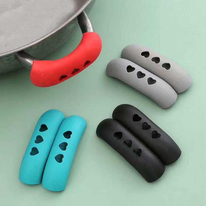 Silicone Pan Handle Cover Heat Insulation Covers Pot Ear Clip Non-slip Steamer Casserole Pan Handle Holder 1Set Kitchen Tool