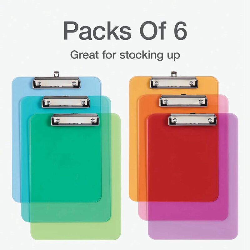 Plastic Clipboards, Metal Clip With Plastic Corners, Clipboard With Storage, 12.5Inch X 9Inch, 6 Pack