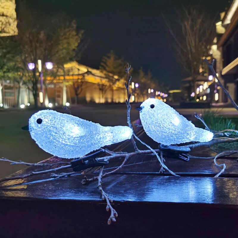 5 LED Clip On Acrylic Robins Lights Garden Outdoor Birds Christmas Decor Xmas