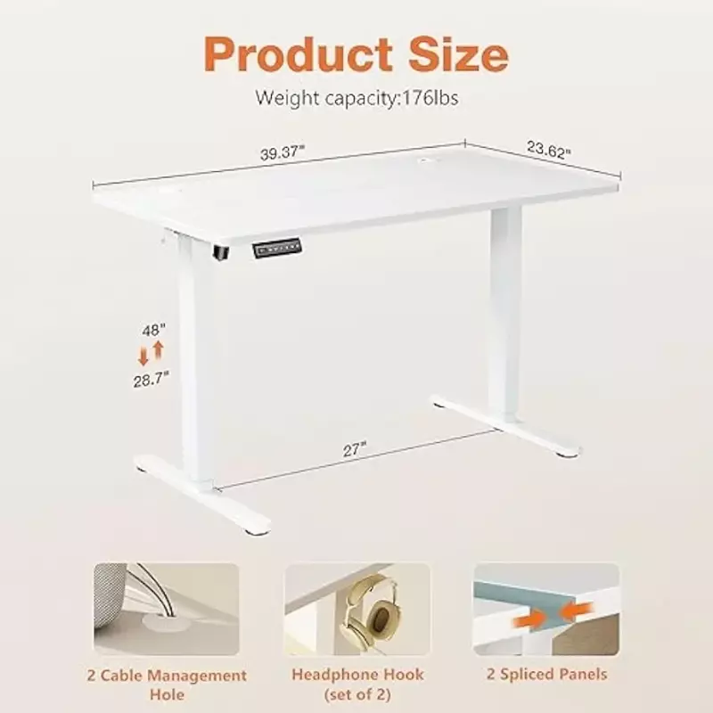 โต๊ะพับได้ไฟฟ้า-40X24นิ้วปรับความสูงได้นั่งอยู่บนโต๊ะพร้อมประกบบอร์ดขึ้นสำนักงานบ้านคอมพิวเตอร์สีขาว