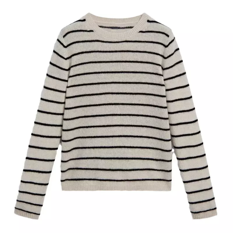 New women's lazy striped round neck sweater knitted sweater