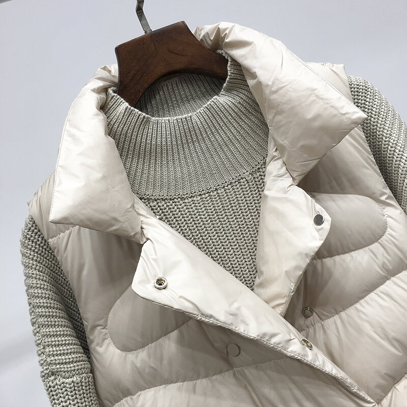 Chalecos de plumón de pato blanco para mujer, chaqueta sin mangas, abrigo corto informal, 2024, otoño e invierno, novedad de 90%