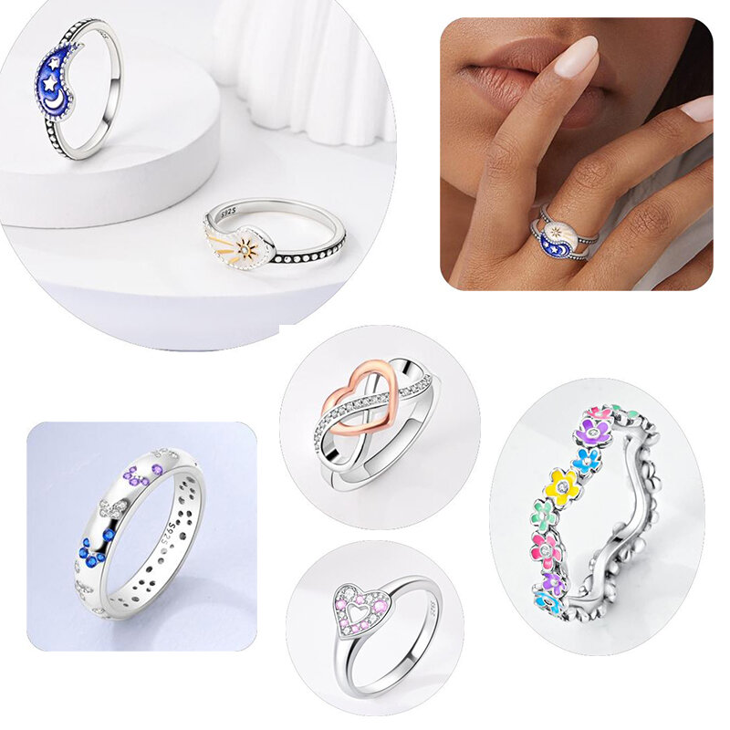 Nowy odpowiedni dla kobiet pierścień z sercem Pandora 925 srebro Fit ślub zaręczynowy przyjęcie rocznicowe kryształowy pierścionek biżuteria prezent