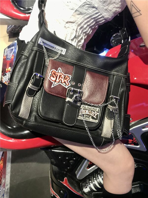 Bolsa crossbody punk vintage para mulheres, estilo motocicleta, grande capacidade, bolsa de menina quente, sacola de tendência, presente para mulheres