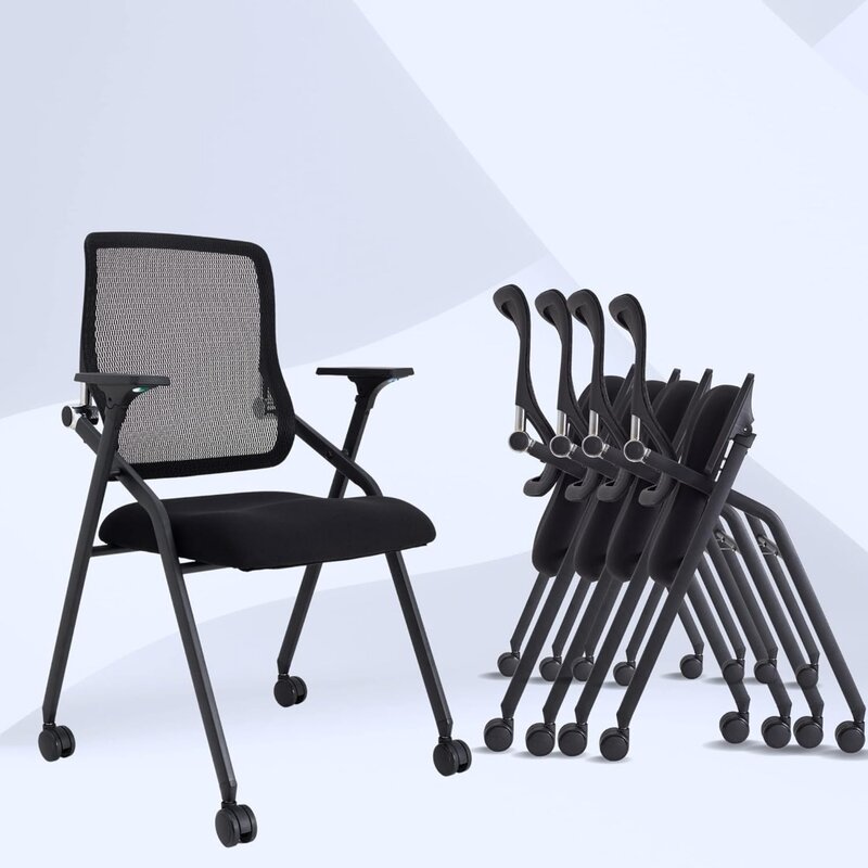 เก้าอี้ห้องประชุมแบบพับเก็บได้พร้อมเบาะรอง2X หนาที่วางแขนที่เท้าแขนแบบตาข่ายสำหรับเก้าอี้ประชุมสำนักงาน
