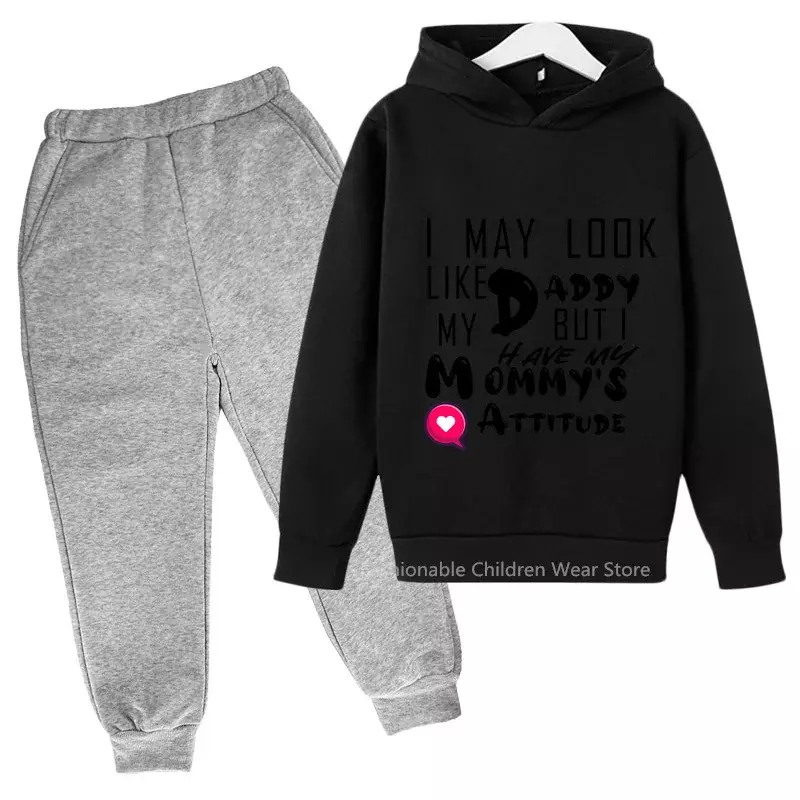 Cute English Letter Design Hoodie + Pants for Kids - Stylish & Engaging for Boys and Girls' Spring & Autumn Outings
