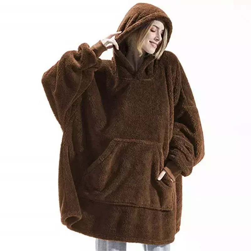 Sudadera con capucha de invierno para hombre y mujer, manta de franela cálida y cómoda con mangas, jerseys de gran tamaño, manta de TV gigante de lana gruesa, ropa para el hogar