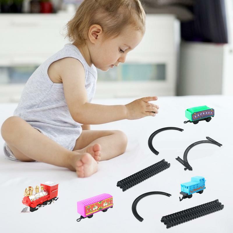 Set mainan kereta api Natal, mainan edukasi Kereta Api dioperasikan dengan baterai untuk pesta anak-anak, hadiah Natal
