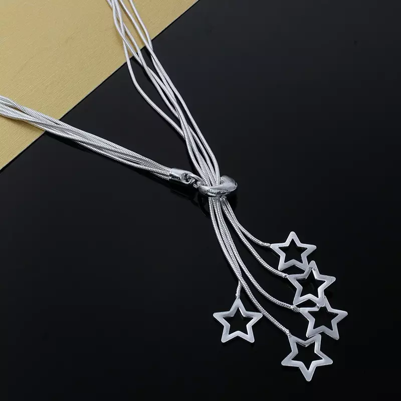 PABEYN 925 Sterling Silver Exquisite Star Snake Bone Necklace for Women Fashion Wedding Engagement Jewelry Gift
