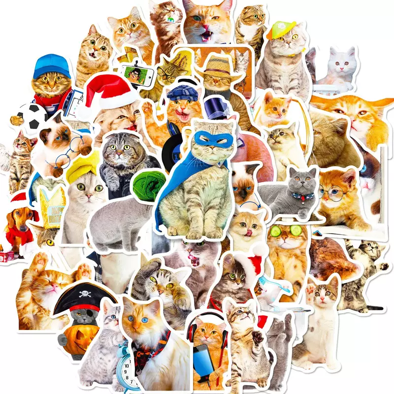 50 pz Kawaii gatto estetica adesivi divertente gattino adesivi impermeabili bottiglia d'acqua chitarra telefono Laptop Skateboard bagagli decalcomania