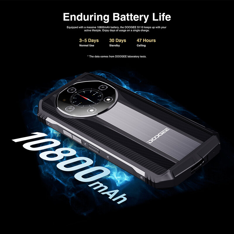 Doogee-S110 Smartphone robusto de carregamento rápido, Android 13, tela FHD, Helio G99, câmera 50MP, 12GB + 256GB, 10800mAh, 66W, 6,58"