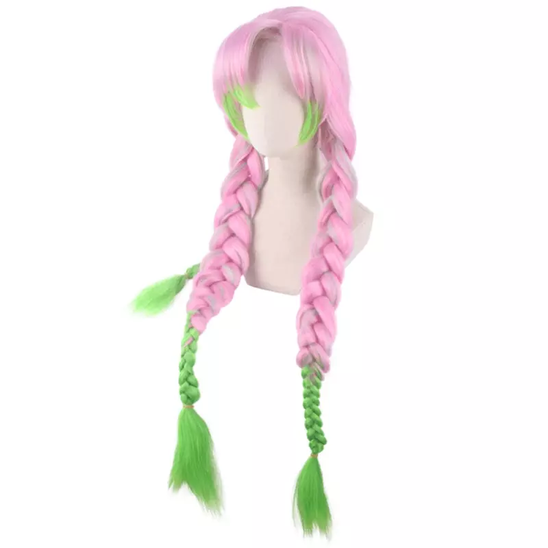 Anime Kanroji Mitsuri parrucca verde rosa AAnime Demon Slayer Kimetsu No Yaiba Cosplay capelli parrucca Cosplay sintetica 100cm Halloween