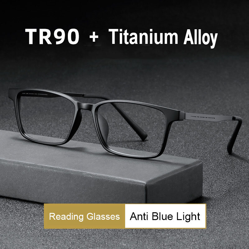 Blue Light Blocking Reading Glasses Men Women Ultralight TR90 Titanium Alloy Optical Frame Eyeglasses Square Eyewear