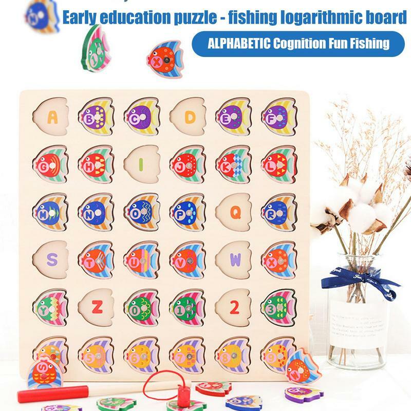 Juegos de mesa Montessori de clasificación de pesca en forma, rompecabezas educativo de madera, tablero de aprendizaje de conteo de pesca
