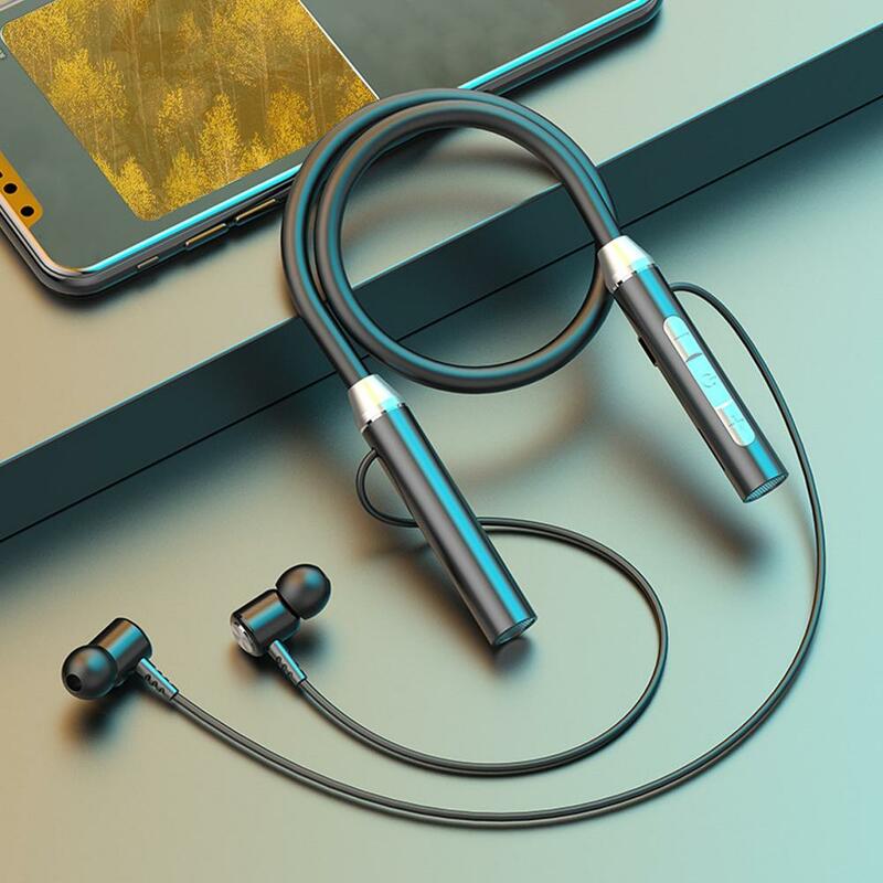 Earphone Bluetooth nirkabel leher 5.0, Headset olahraga magnetik dapat memasukkan kartu Stereo Headset olahraga