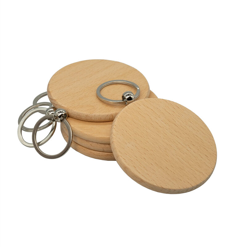 100 sztuk drewno okrągłe breloczek do kluczy Diy drewniane blanki niedokończone drewniane klucz z obręczą do kluczy