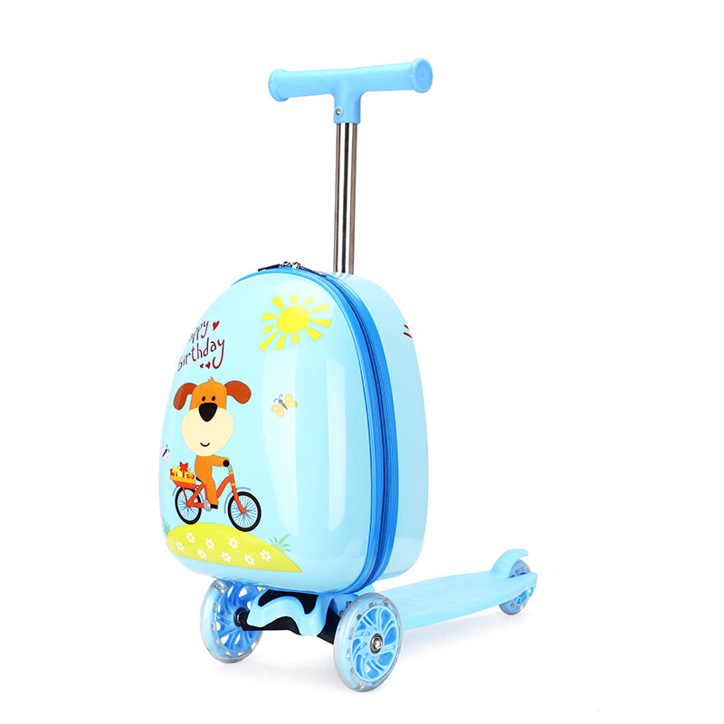 Valise de scooter de dessin animé pour enfants, valise à roulettes mignonne, bagages pour enfants, roue roulante, cabine créative, nouveau cadeau, 16 pouces