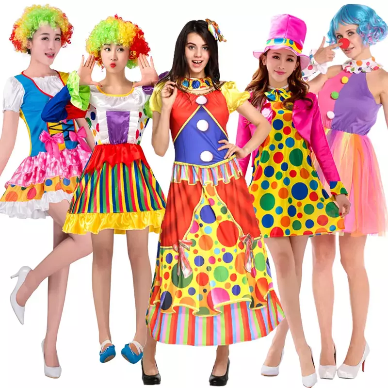 Costume da Clown da circo arcobaleno per adulti per le donne Funny Joker Girls Birthday Carnival Party Outfit vestiti dolci senza parrucca