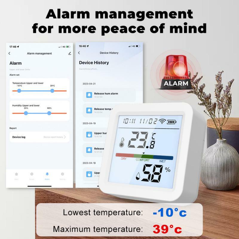 Датчик температуры и влажности Tuya с Wi-Fi и подсветкой, комнатный гигрометр, термометр с дистанционным управлением, поддержка Alexa Google Home