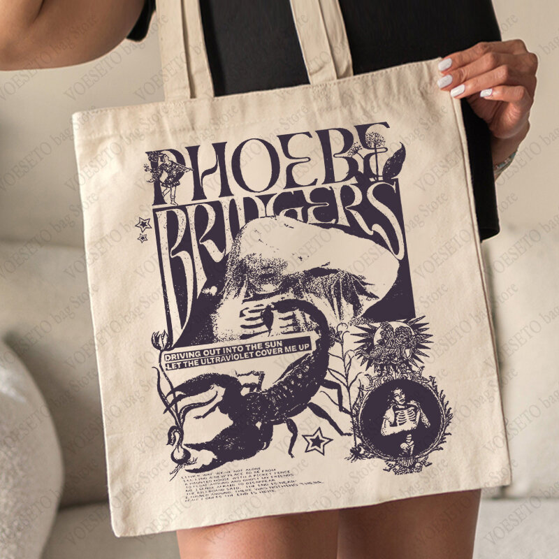 Phoebe Bridgers Pattern Canvas Shoulder Bag para mulheres, viagens, deslocamento diário, sacolas de compras reutilizáveis, na moda, dobrável