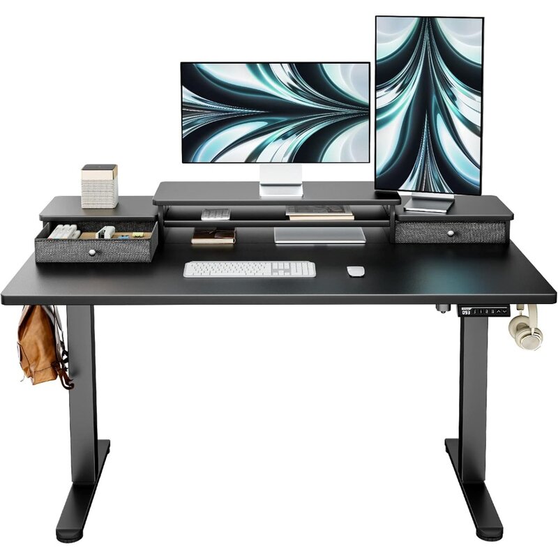 ErGear-escritorio de pie eléctrico con cajones dobles, escritorio de altura ajustable para sentarse, escritorio de oficina en casa, ordenador, 48x24 pulgadas