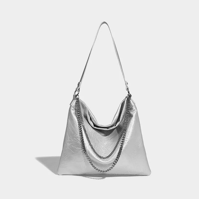 Jenny&Dave Ins Blogger Commuting Large-capacity Shoulder Bucket Bag Fashion Girls Retro Punk Patent Leather Chain Tote Bag Women