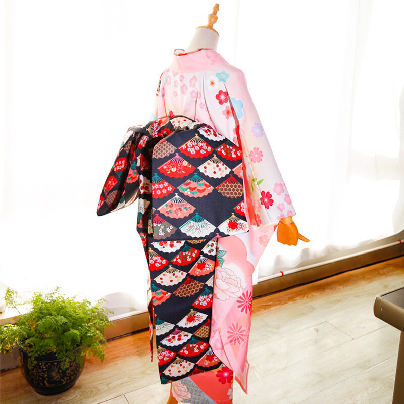 Традиционное японское кимоно для женщин, большой галстук-бабочка с Оби, длинный пояс, юката