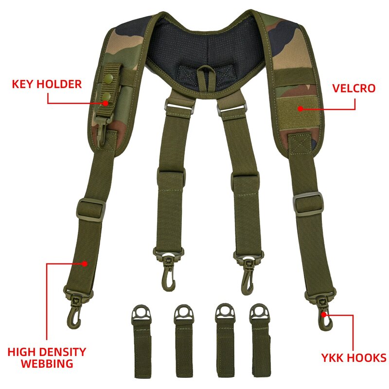 Подтяжки melohard, тактические подтяжки, подтяжки с мягкой подкладкой, регулируемый инструмент, с держателем для ключей